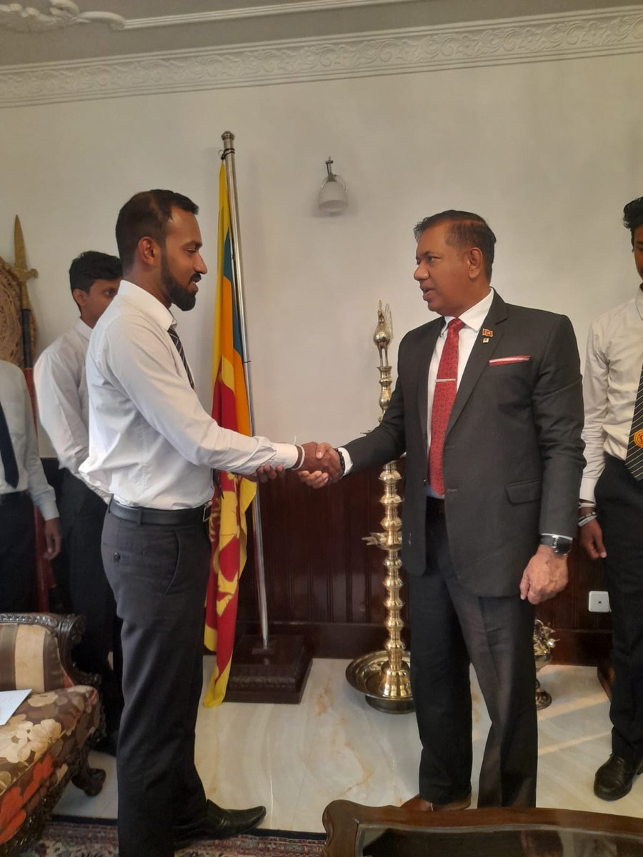 Delegation from University Explorers' Club, University of Peradeniya, Sri Lanka visited H.E. Sudarshana Pathirana on 9.4.24. They're here for the 14th Himalayan Expedition to Island Peak, Nepal, starting 11th April 2024. H.E. briefed them on Nepal's geography, people, and culture