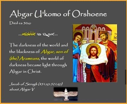 Abgar V the Black of Urhoy was a historical Syriac Aramean ruler of the kingdom of Osroene, holding his capital Urhoy (Edessa). He ruled in from 4 BC to 7 AD and from 13 AD to 50 AD. Animation Movie about King Abgar in the Syriac (west) language: facebook.com/share/v/669Cgg…