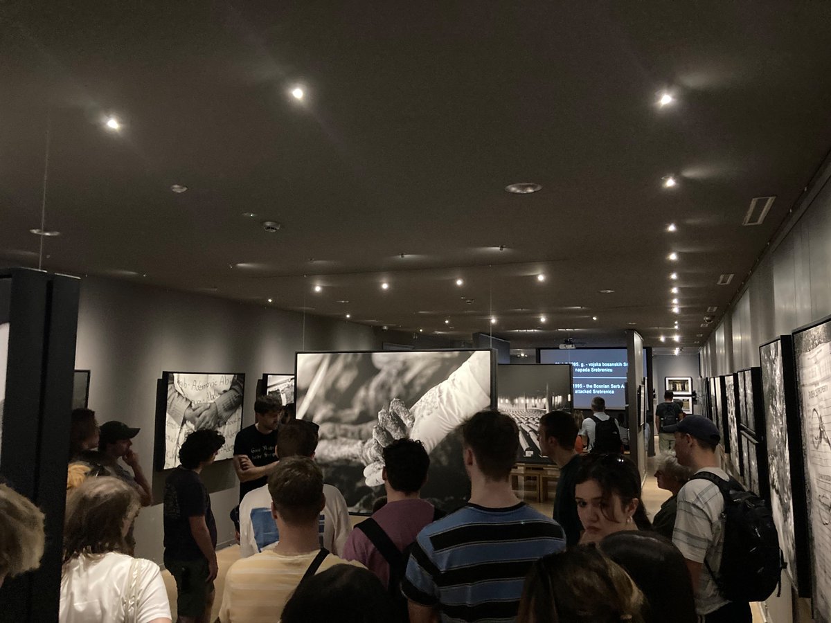 Day two of the @NCL_Geography Bosnia and Herzegovina field course 🇧🇦 – Emir @Galerija110795 gave the students a tour of the memorial gallery and told the students about the history of genocide in Srebrenica and the long process of finding and identifying victims in mass graves