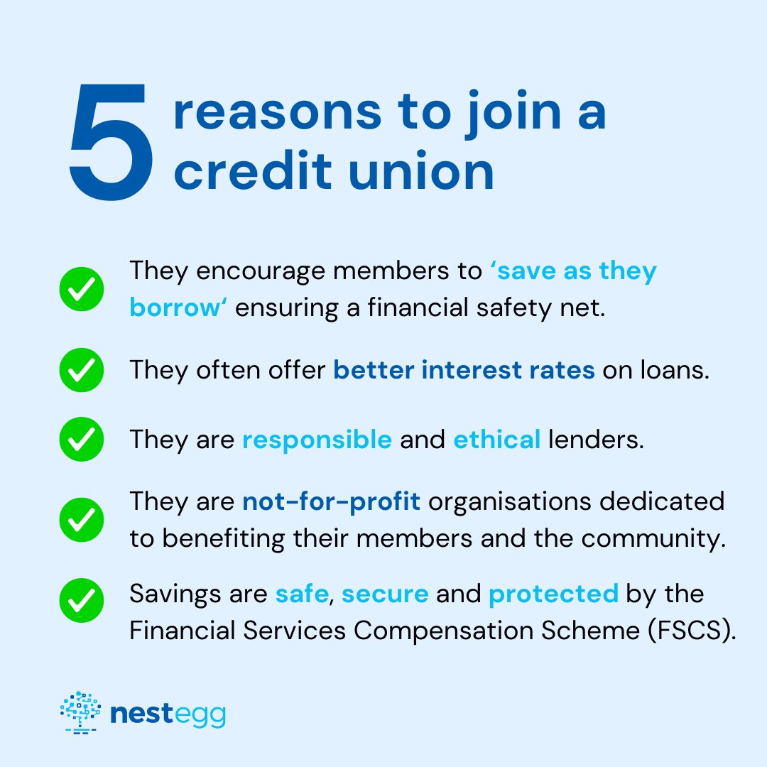 Credit unions stand out as a beacon of ethical lending and financial inclusion.🌟 With the British #creditunion sector surpassing 1.5 million members,🌱discover 5 reasons why you should consider a credit union👉 nestegg.ai/5-reasons-to-j…