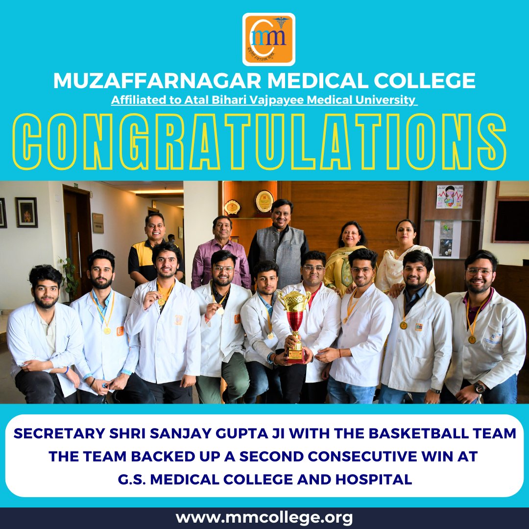 MMCandH's tweet image. 🏀🏆 Witness the epitome of sportsmanship and dedication as Muzaffarnagar Medical College&apos;s Basketball Team dominates the GS Intercollege Tournament
.
.
.
.
#MMCHBasketballChamps 🏆
#VictoryInUnity 🌟
#TeamSpirit 🏀
#BasketballGlory 🔥
#HardworkPaysOff 💪