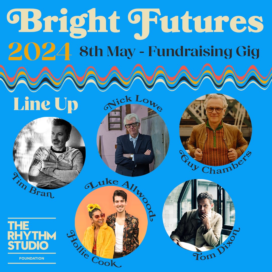 A star-studded line up for Bright Futures at @Bushhallmusic on Wednesday 8th May. Nick Lowe &amp; Guy Chambers, Hollie Cook &amp; Luke Allwood, The RSF All Stars, with patrons Tim Bran &amp; Tom Dixon. Hosted by @slondonuk - Get your tickets now! ww2.emma-live.com/brightfutures24