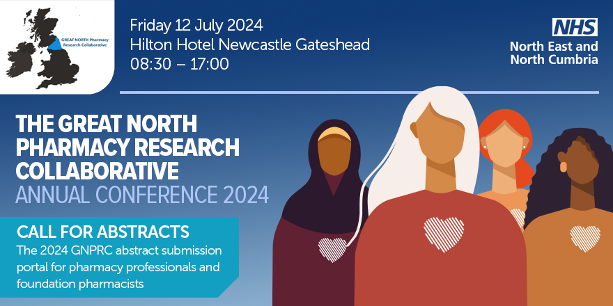 📣 The Great North Pharmacy Research Collaborative Conference is calling for abstract submissions from pharmacy professionals – submit by Monday 10th June! Submit here ➡️ bit.ly/GNPRCabstract2… #GNPRC2024 @NENC_NHS