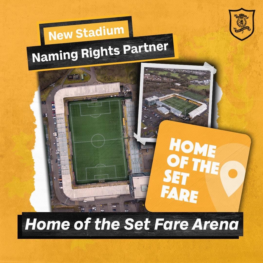 🏟️ 𝐇𝐨𝐦𝐞 𝐨𝐟 𝐭𝐡𝐞 𝐒𝐞𝐭 𝐅𝐚𝐫𝐞 𝐀𝐫𝐞𝐧𝐚

Livingston FC is thrilled to announce a club record-breaking, 6-figure stadium naming rights sponsorship deal with local taxi hire firm, Home of the Set Fare.

🖥️ buff.ly/49vQFGT