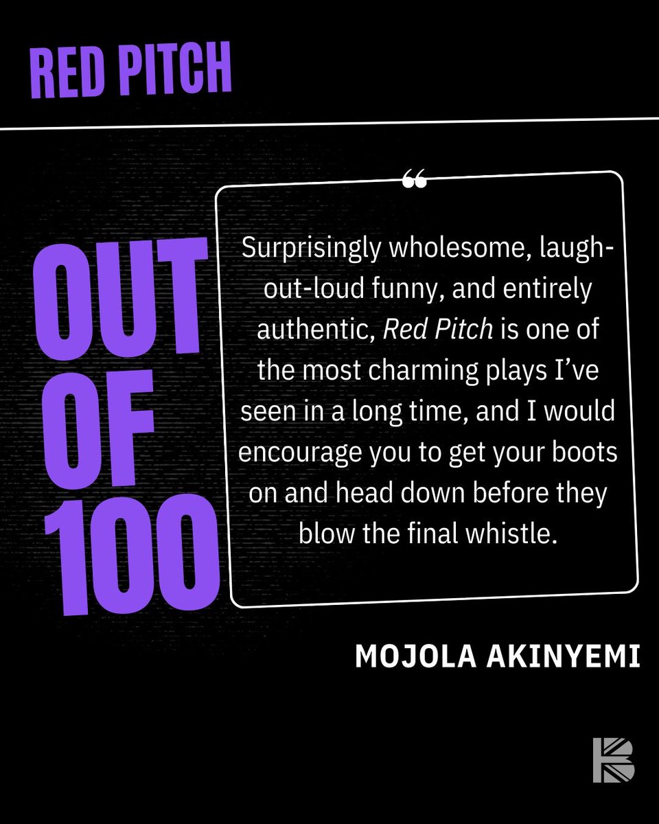 Red Pitch @SohoPlace - Review The play is a charming and authentic portrayal of friendship, football, and what it means to grow up in social housing in modern-day Britain. Read why @mojola.ak gave Red Pitch 71/100 - Link in bio Red Pitch runs @SohoPlace until 4th May