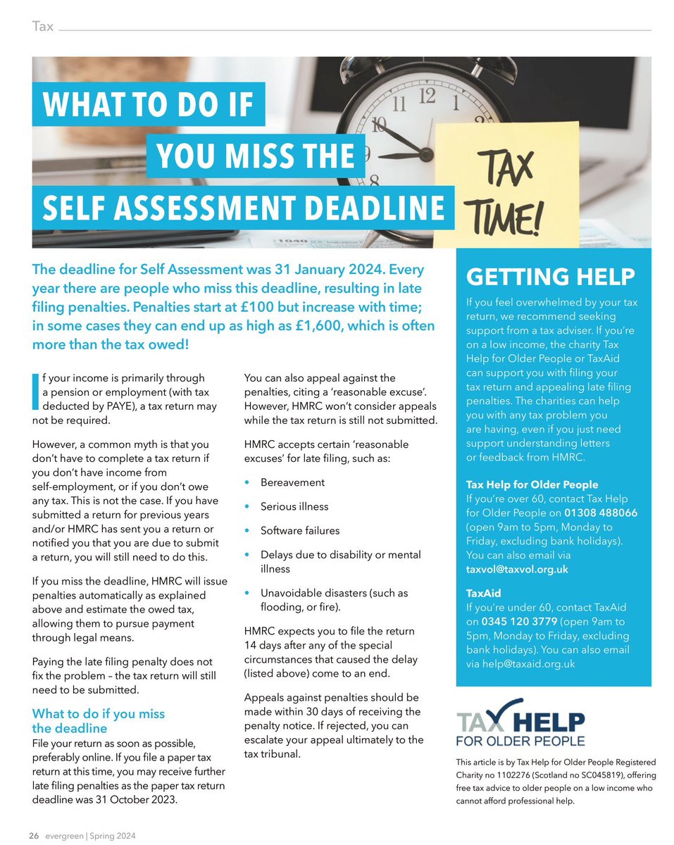 Take a read of our latest article for Co-Op Evergreen, the magazine for pensioners of the Co-Op. Answering the question ‘What to do if you miss the Self Assessment deadline?’