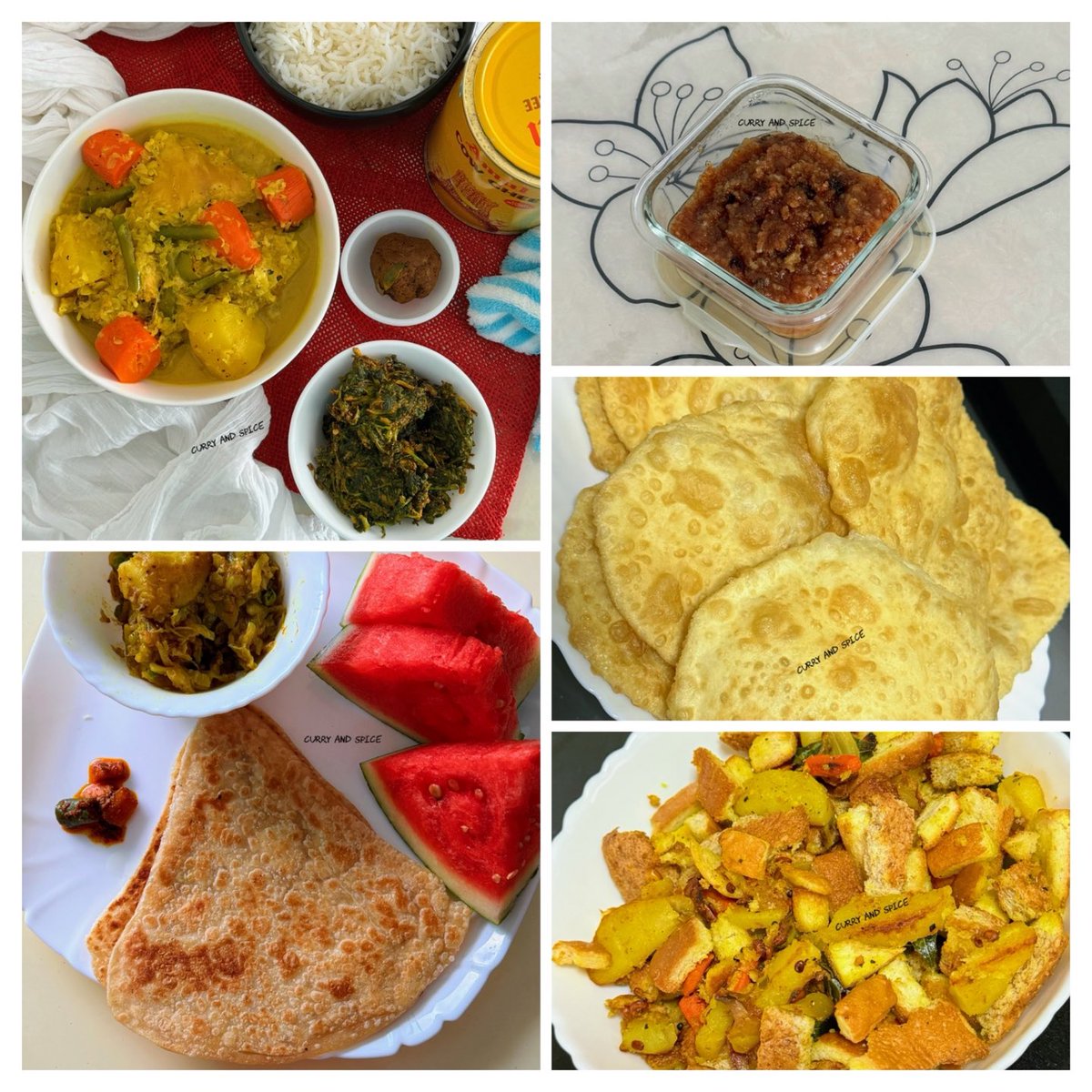 Our lunch today was chicken stew, fresh coriander pakora with ghee, raw banana skin bharta, rice; a public holiday for Eid. Parathas, Bhature are regular at this home! The heat calls for chilled watermelon, eat a choice of fruit. Bread Halwa anyone, it’s yum. #twitterfood