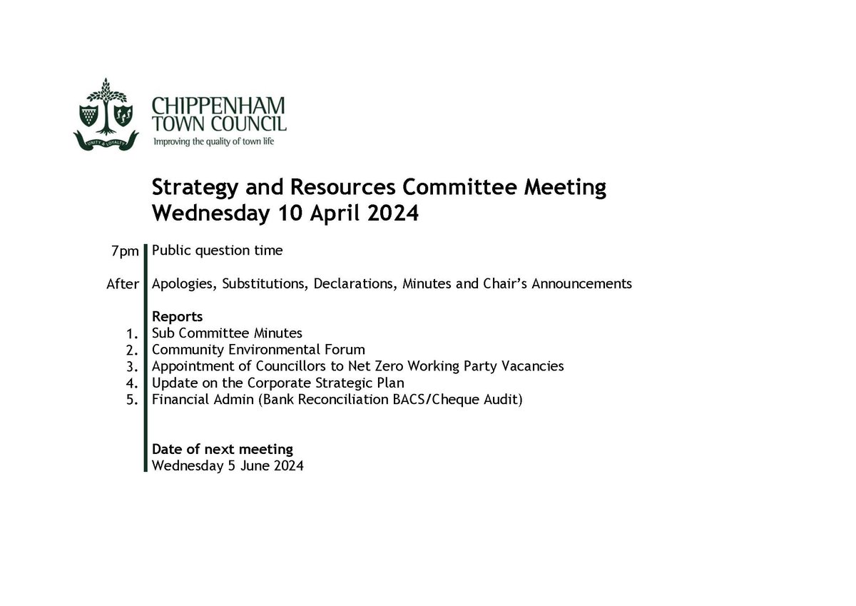 The Strategy and Resources Committee will meet at 7pm tonight in the Town Hall. The agenda is on our website: bit.ly/agendas_ You can attend the meeting or watch on YouTube: bit.ly/CTCYouTube_