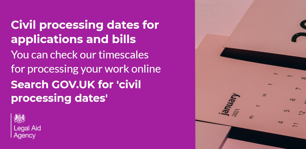 Did you know you can save time by checking our timescales for processing #Civil #LegalAid applications and bills online?🕦 Click the link below for further details 👇💻 gov.uk/guidance/civil… #HappyToHelp #LegalAidAgency #CustomerService #LAA #Solicitors