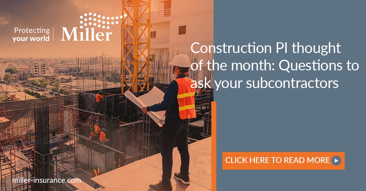 In April’s edition of our Construction PI ‘thought of the month’ series, our experts highlight questions to ask your subcontractors to make sure the PI insurance they hold covers them appropriately for the services they are providing. Find out more: ➡️bit.ly/3PRxLDh