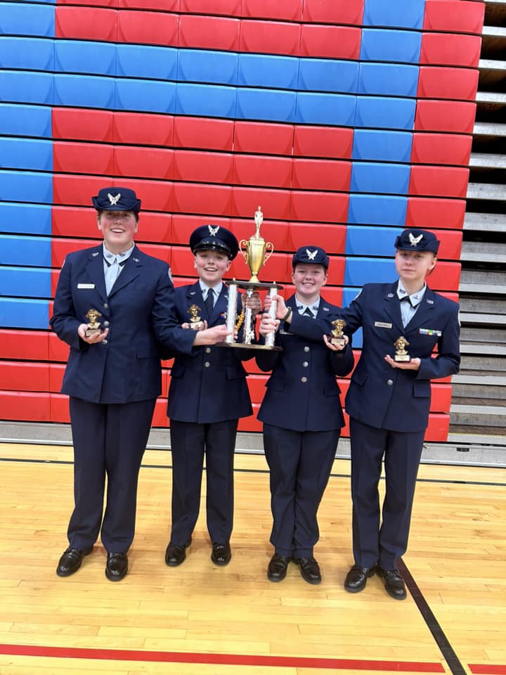 On March 23, ND-20061 Air Force Junior ROTC competed at the Sioux Falls Invitational Drill meet in Sioux Falls, SD. They placed first in Armed Regulation, led by Cadet Adelaid Bakken and Cadet Keaton Young, a freshman at MHS and one of five students in the ROTC program this year.