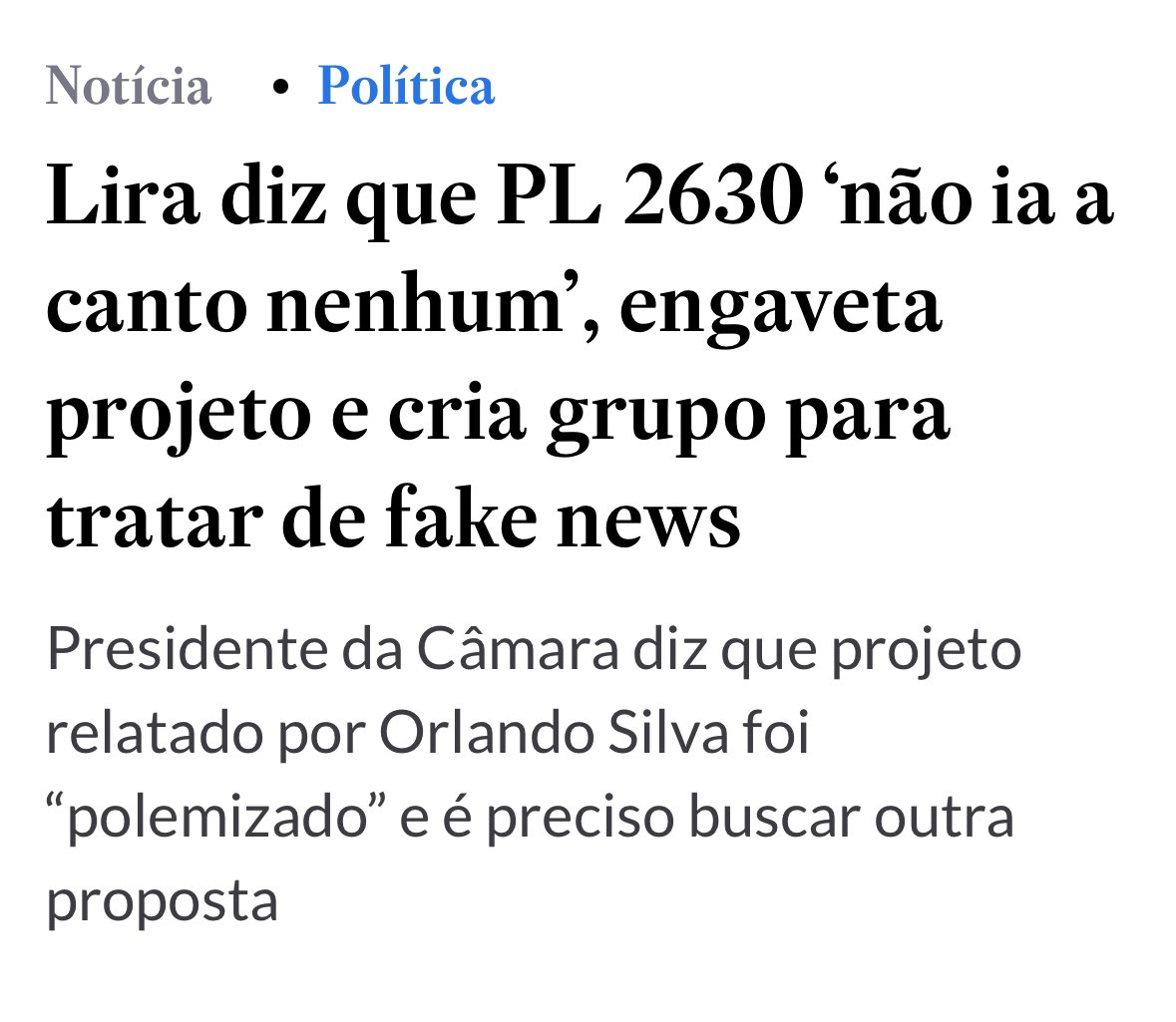 PL 2630 engavetado porque na cadeira que um dia já se sentou Ulisses Guimarães, hoje tem um latifundiário, corrupto inveterado, agressor de mulher, sem nenhum compromisso com a democracia.
Depois não reclame se o Judiciário vier a legislar.