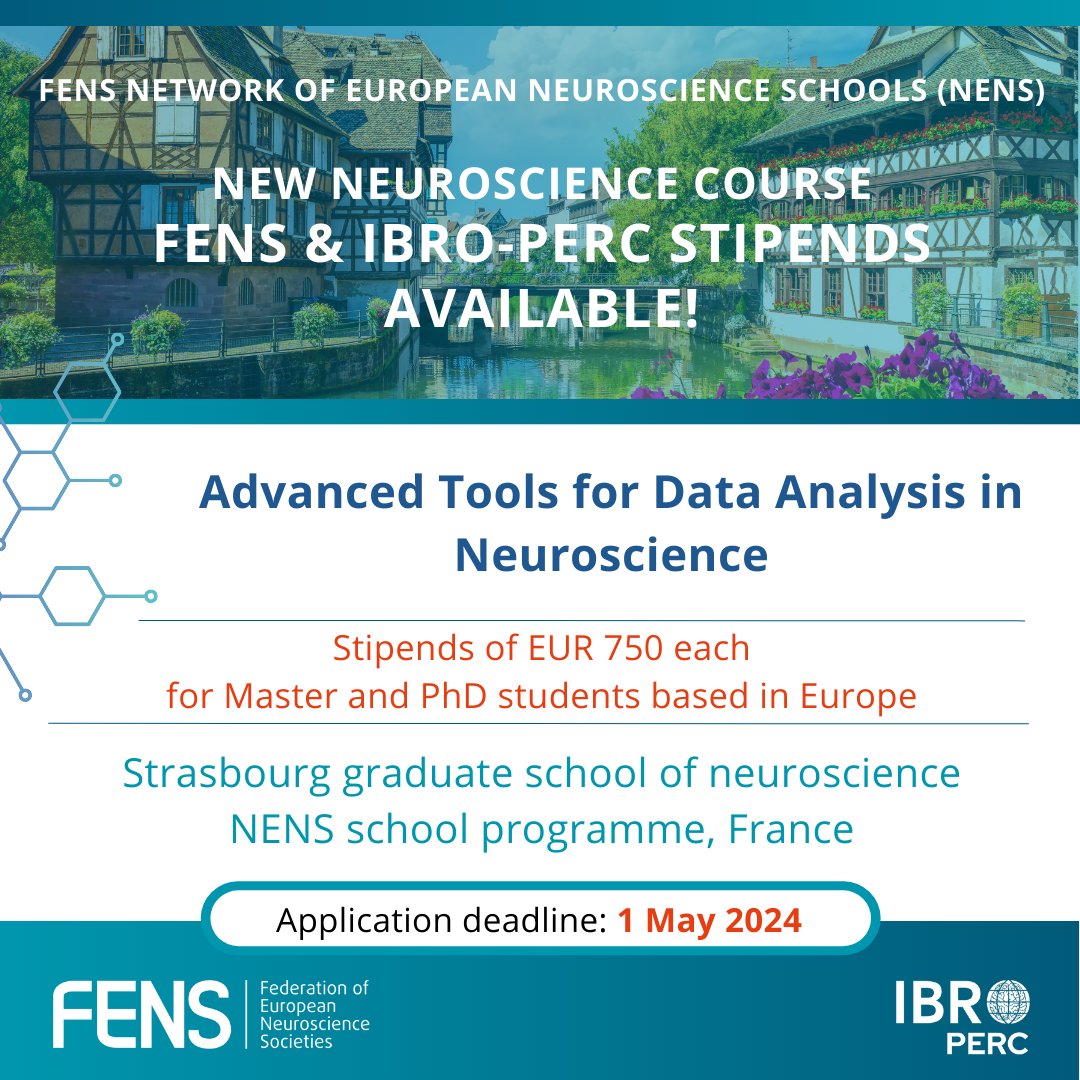 Wishing for a career in data analysis in neuroscience? Register for the next #NENSCourse organised by @strasbourg_uni. ⚠️ EUR 750 #stipends available #Master's and #PhD students, offered by #FENS and IBRO-PERC! Info: loom.ly/9Vmil8Y @IBROorg