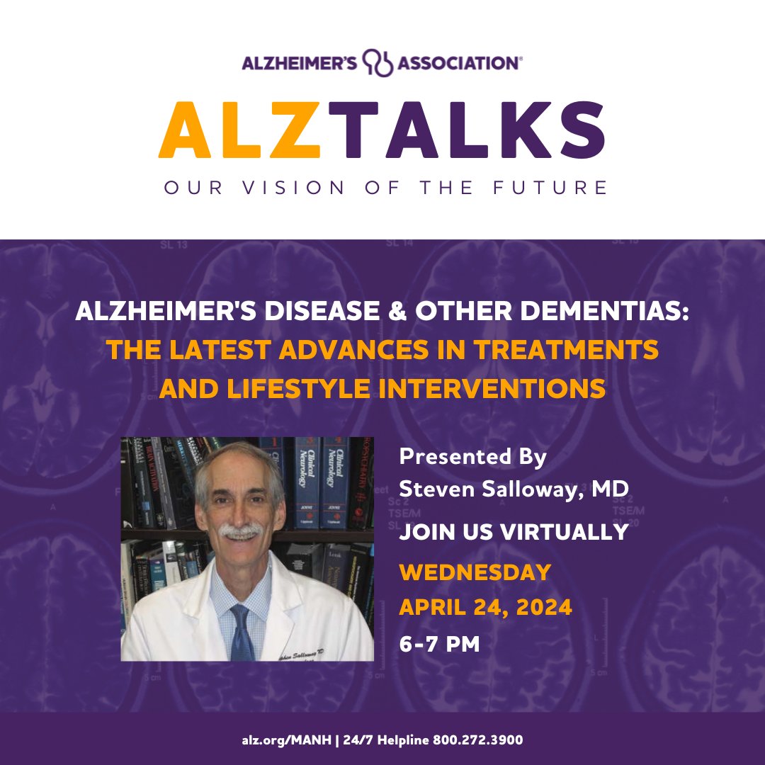 Learn the latest developments in the field from an internationally-recognized leader in Alzheimer's disease clinical research, and come with your questions for the Q&A session. Visit bit.ly/3JaN4Dp to register or call our 24/7 Helpline at 800.272.3900.