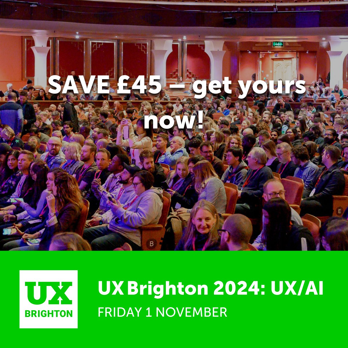🚀 @LloydsBank is ready for UX Brighton 2024 - UX & AI - Are you? 🌟 Join industry leaders and save £45 with our Early Bird offer! You can still catch unbeatable insights and networking at UX Brighton 2024. Don’t miss out! 📅 Save now: uxbri.org #UXBrighton2024…