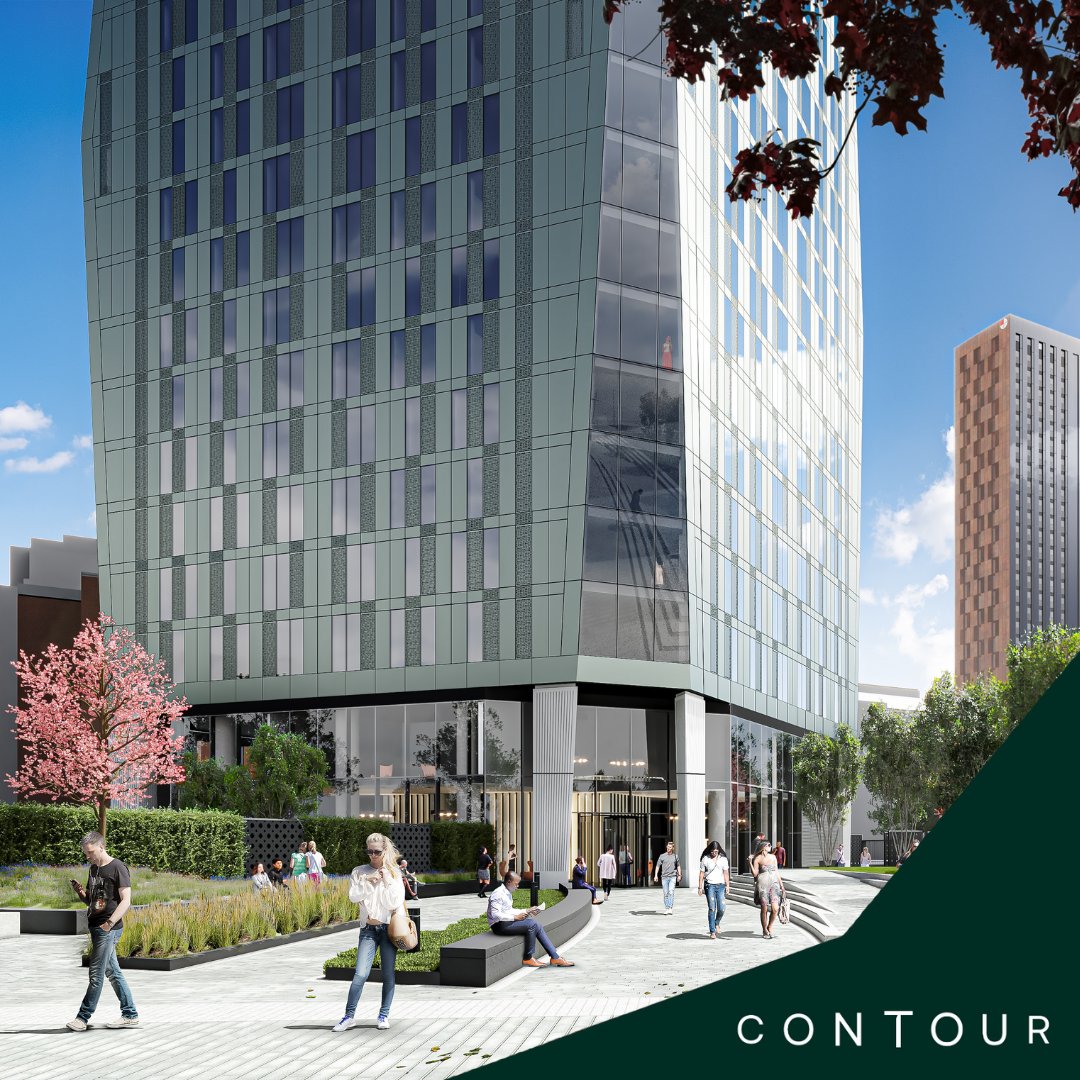Our architects' vision for Contour is to complement the emerging context of @NewJacksonMCR, Renaker's world-class skyscraper district in Manchester. The elegant form features an anodised green facade with undulating chamfered corners, creating highly reflective angular…