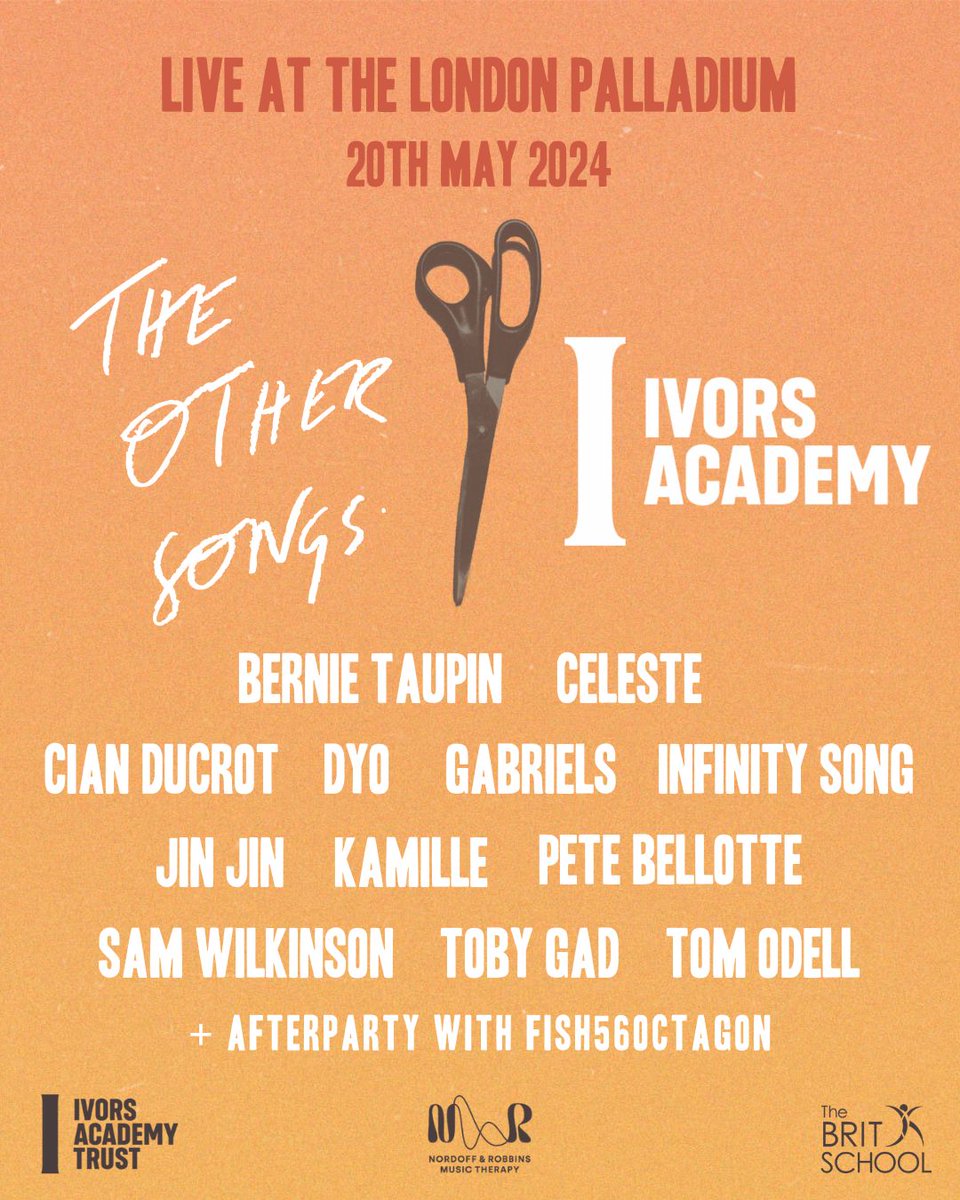 I'm joining the lineup for @TheOtherSongs show at @LondonPalladium! All ticket sale proceeds go toward supporting @IvorsAcademy , @TheBRITSchool and @nordoffrobbins 🤍 Tickets are onsale now theothersongs.com/GeneralSale