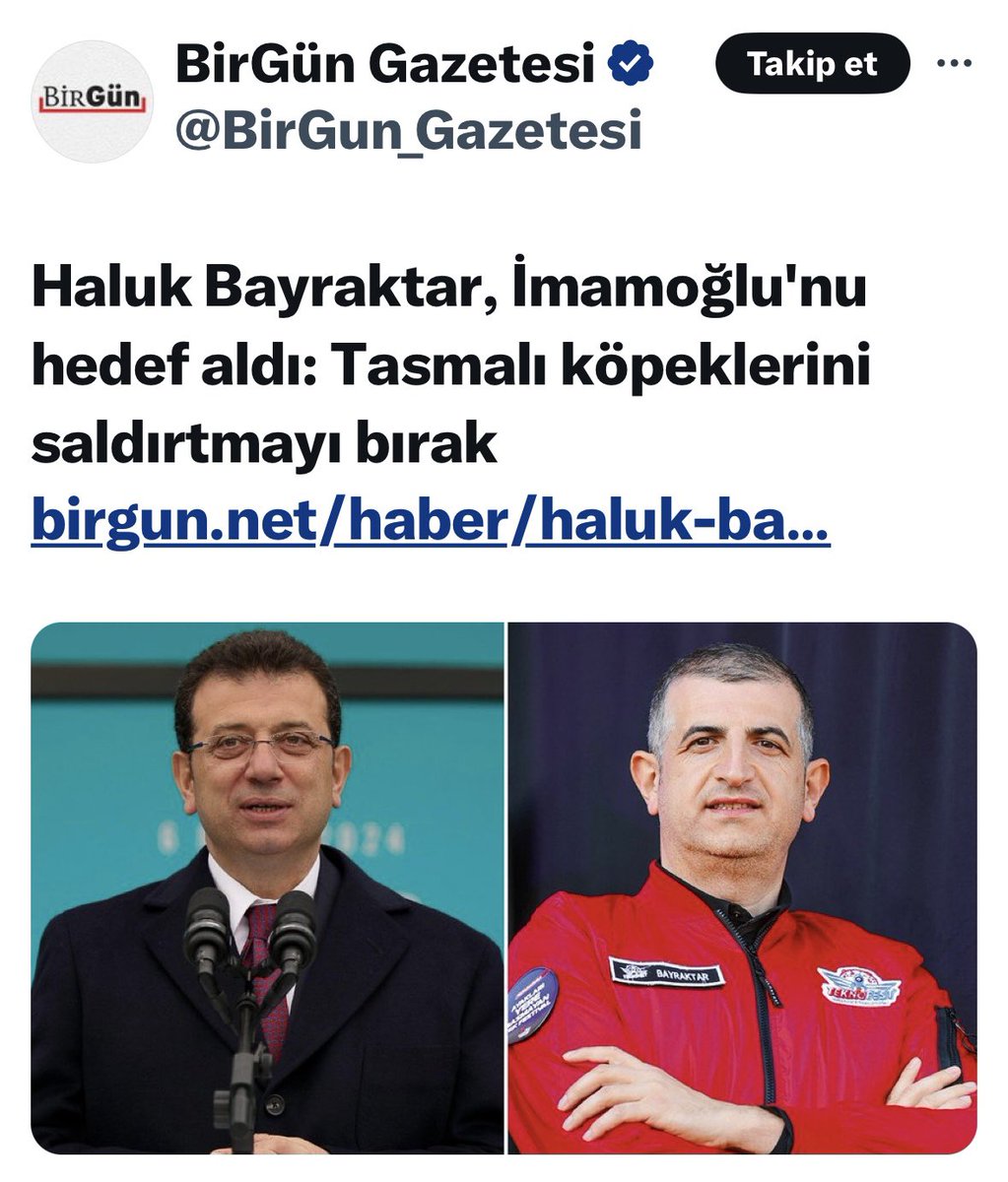 Ey insan!!! Mesleğin had bildirmek olmasın Haddini bilmek olsun... Haluk Bayraktar, Ekrem İmamoğlu'nu hedef alarak 'Tasmalı köpeklerini saldırtmayı bırak' demiş!! Uslüba bak üslüba!! Anlamıyorsunuz demi biz tehditkar ifadelerden SIKILDIK BALIK BAŞTAN KOKAR BELLİ #iyibayramlar