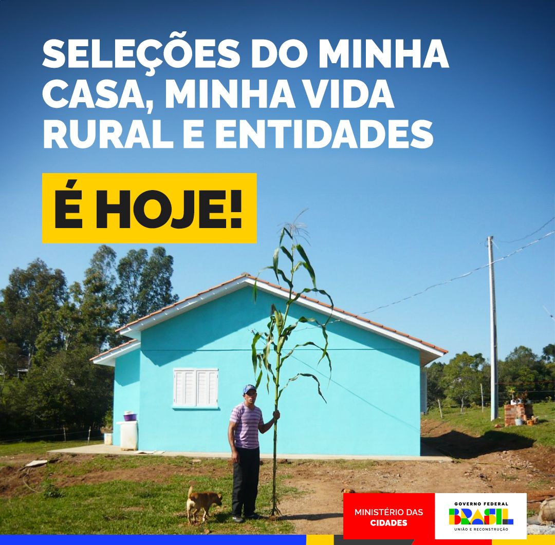 O tão aguardado resultado da seleção de propostas de 112 mil unidades habitacionais do programa Minha Casa, Minha Vida (MCMV) nas modalidades Rural e Entidades será anunciado hoje pelo presidente Lula e pelo ministro das Cidades, Jader Filho!