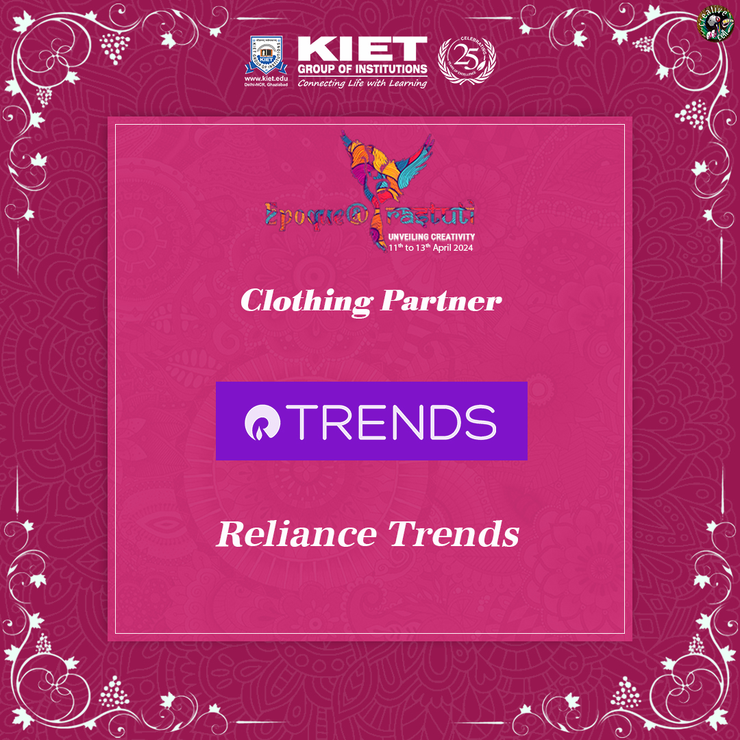 Delighted to announce Trends as our esteemed Clothing Partner for EPOQUE@Prastuti 2024! 
#kiet_group_of_institutions #KIETGZB #kietengineeringcollege #KIET #AKTU #AICTE #TopEngineeringCollege #EpoqueAtPrastuti2024 #ClothingPartner #Trends #Fashion #KIETAnnualFest2024