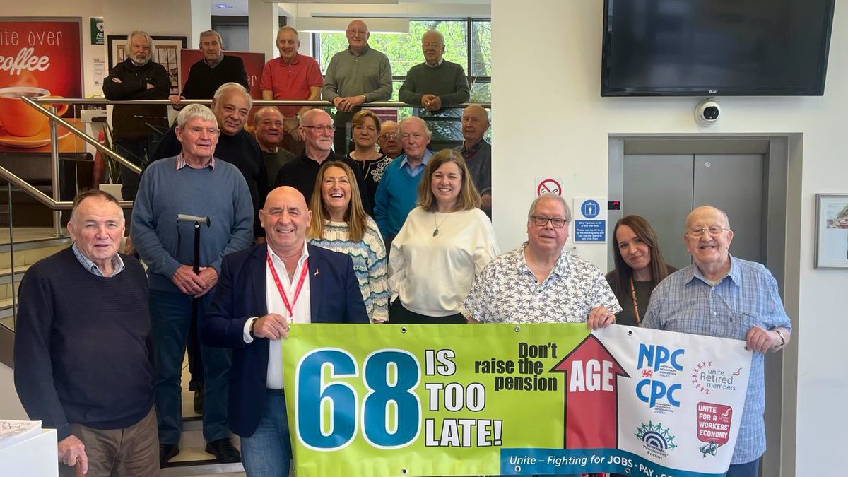 Our @unitetheunion Cardiff Retired Members Branch are fully behind the ‘68 is too late’ campaign. With the decision on raising the state pension age delayed until the next parliament our message remains the same, 68 is too late. More here - unitetheunion.org/why-join/membe…
