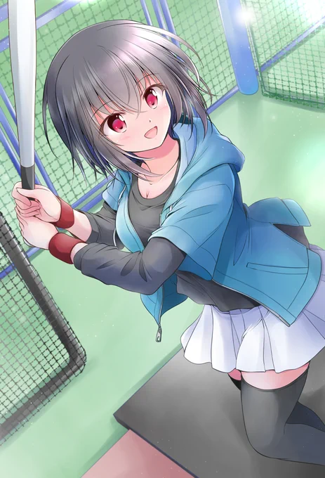 【Skeb】バッティングセンターで楽しむ天宮咲楽ちゃん(フォロワーさんのウチの子)を描かせていただきました。リクエストありがとうございました!#Skeb 