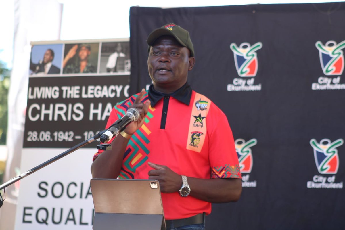 COSATU 1st Deputy President Comrade Michael Shingange representing the workers federation, Cosatu, delivering a message of support at the 31st Chris Hani Annual Commemoration held at the City of Ekurhuleni, Thomas Nkobi Memorial Park Cemetery #10April2024 #SACP