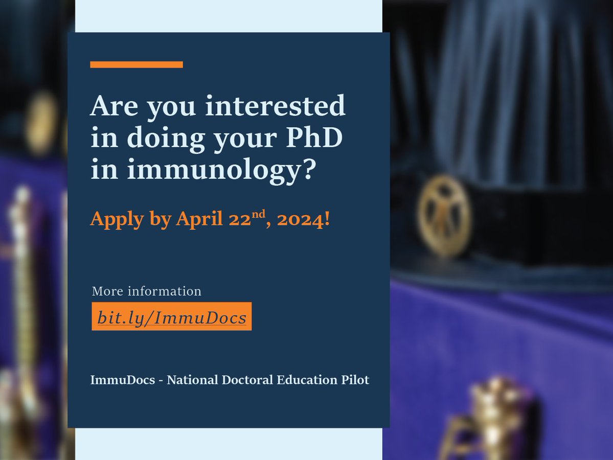 InFLAMES Flagship (@inflames_health) on Twitter photo Apply now and do your PhD with us in ImmuDocs! We are hiring 13 Doctoral Researchers who, like us, believe that solution is in immunity. Apply 👉bit.ly/ImmuDocsApply
#immunology #PhD 
<a href="/UniTurku/">Turun yliopisto - University of Turku</a> <a href="/AboAkademi/">Åbo Akademi University</a> <a href="/BioCityTurku/">BioCity Turku</a> <a href="/BioscienceTurku/">TurkuBioscience</a> <a href="/EFIS_Immunology/">EFIS</a> <a href="/y_efis/">yEFIS</a> Apply now and do your PhD with us in ImmuDocs! We are hiring 13 Doctoral Researchers who, like us, believe that solution is in immunity. Apply 👉bit.ly/ImmuDocsApply
#immunology #PhD 
<a href="/UniTurku/">Turun yliopisto - University of Turku</a> <a href="/AboAkademi/">Åbo Akademi University</a> <a href="/BioCityTurku/">BioCity Turku</a> <a href="/BioscienceTurku/">TurkuBioscience</a> <a href="/EFIS_Immunology/">EFIS</a> <a href="/y_efis/">yEFIS</a>