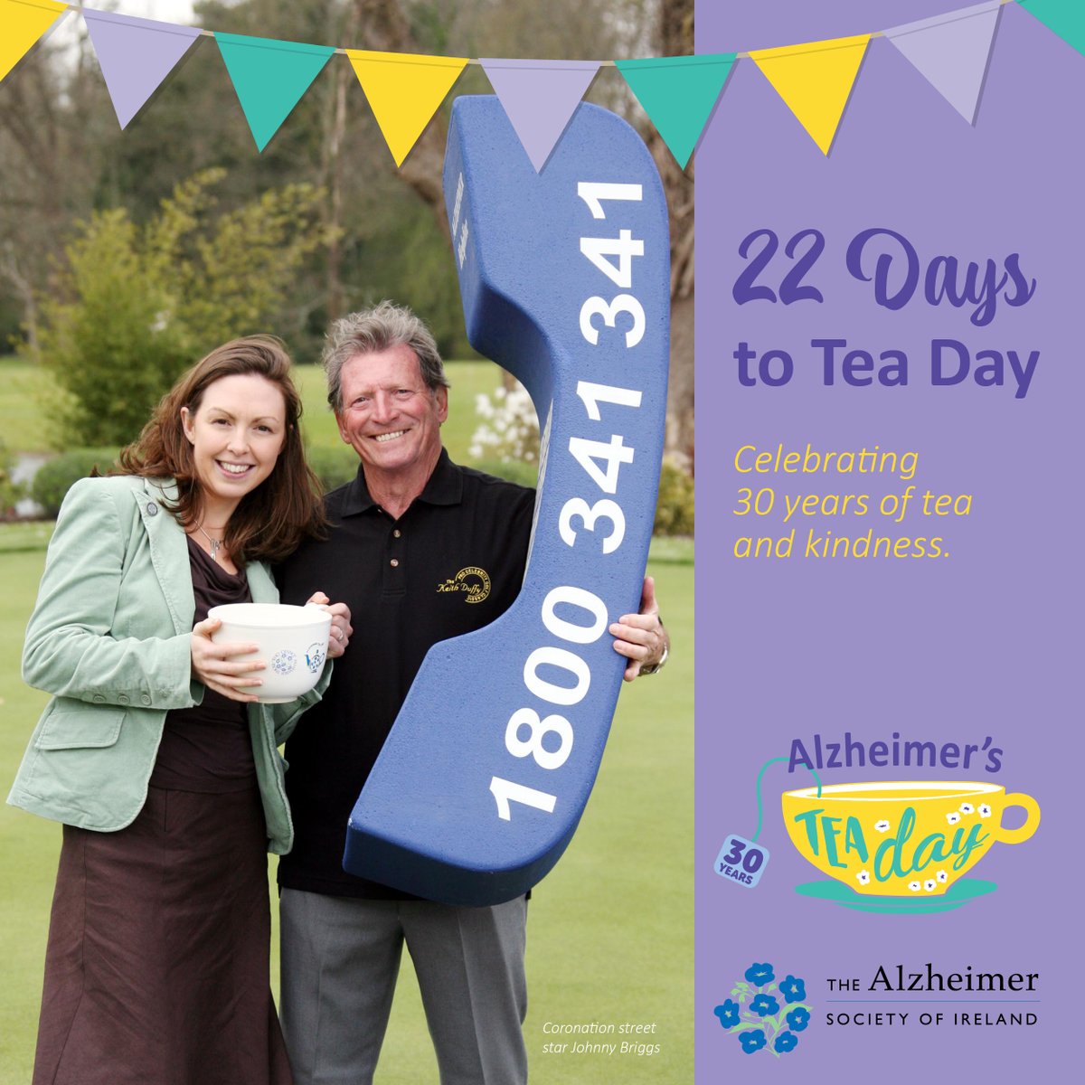 In 2000, the support of kind people like you helped us launch The Alzheimer Society of Ireland National Freephone Helpline. And Johnny Briggs – aka Mike Baldwin from Coronation St. – came along to lend a hand. To learn more about #TeaDay2024 and to register, please visit…