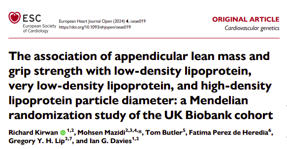 The association of appendicular lean mass and grip strength with LDL, VLDL, and HDL particle diameter: a Mendelian randomization study of the UK Biobank cohort @LHCHFT @LJMU_Health @LivHPartners @affirmo_eu #multimorbidity academic.oup.com/ehjopen/articl…
