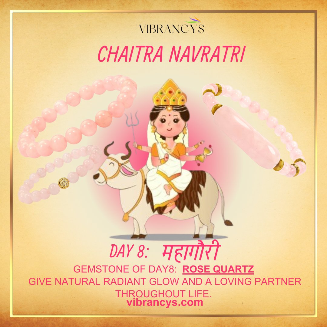 Shine Bright this Navratri with our Gemstones & Jewelry!💎💍📿 𝗗𝗔𝗬 𝟴: 𝗠𝗮𝗵𝗮 𝗚𝗮𝘂𝗿𝗶: 𝗥𝗼𝘀𝗲 𝗤𝘂𝗮𝗿𝘁𝘇💗#navratri #RoseQuartz #RoseQuartzBracelet #gemstonebracelet #vibrancys #tweetme #Jaipur