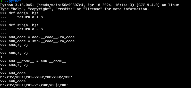 In Python, every callable/executable object has its bytecode embedded inside it. For instance, a function will have the field __code__ which is an instance of PyCodeObject that in turn contains the bytecode of the function. And, you can replace the function's bytecode at…