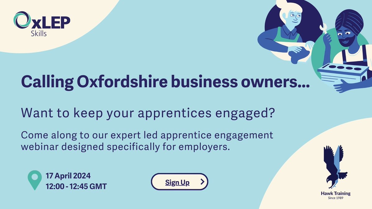 📢 Does your organisation employ apprentices? Looking for advice on how to keep them engaged? Join our next webinar with @Hawk_Training for some great ideas and support! 📅 Date: Wednesday 17 April 🕛Time: 12:00 - 12:45 Sign up now: hubs.li/Q02qf3Tx0