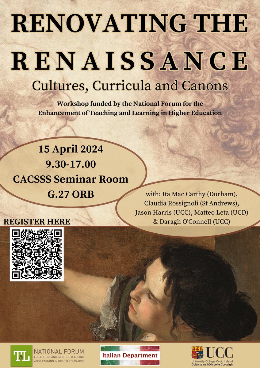 Looking forward to this Teaching and Learning workshop next Monday on all things Renaissance! @UCC @OVPLTUCC @CACSSS1 @sllc_ucc @italian_ucc Generously funded by the National Forum for Teaching & Learning in Higher Education