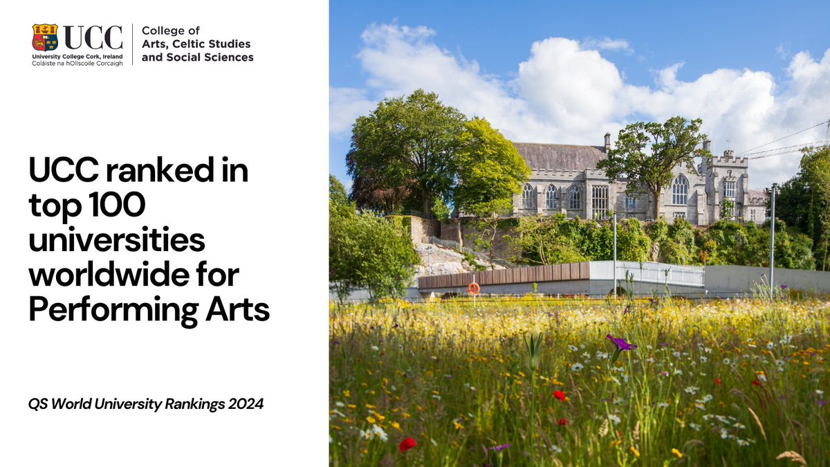 We're delighted to rank in the top 100 universities worldwide for Performing Arts. The QS World University Rankings @worlduniranking recognise UCC as a world leader for study and research in the Performing Arts. ucc.ie/en/cacsss/news… @ucccreates #QSWUR