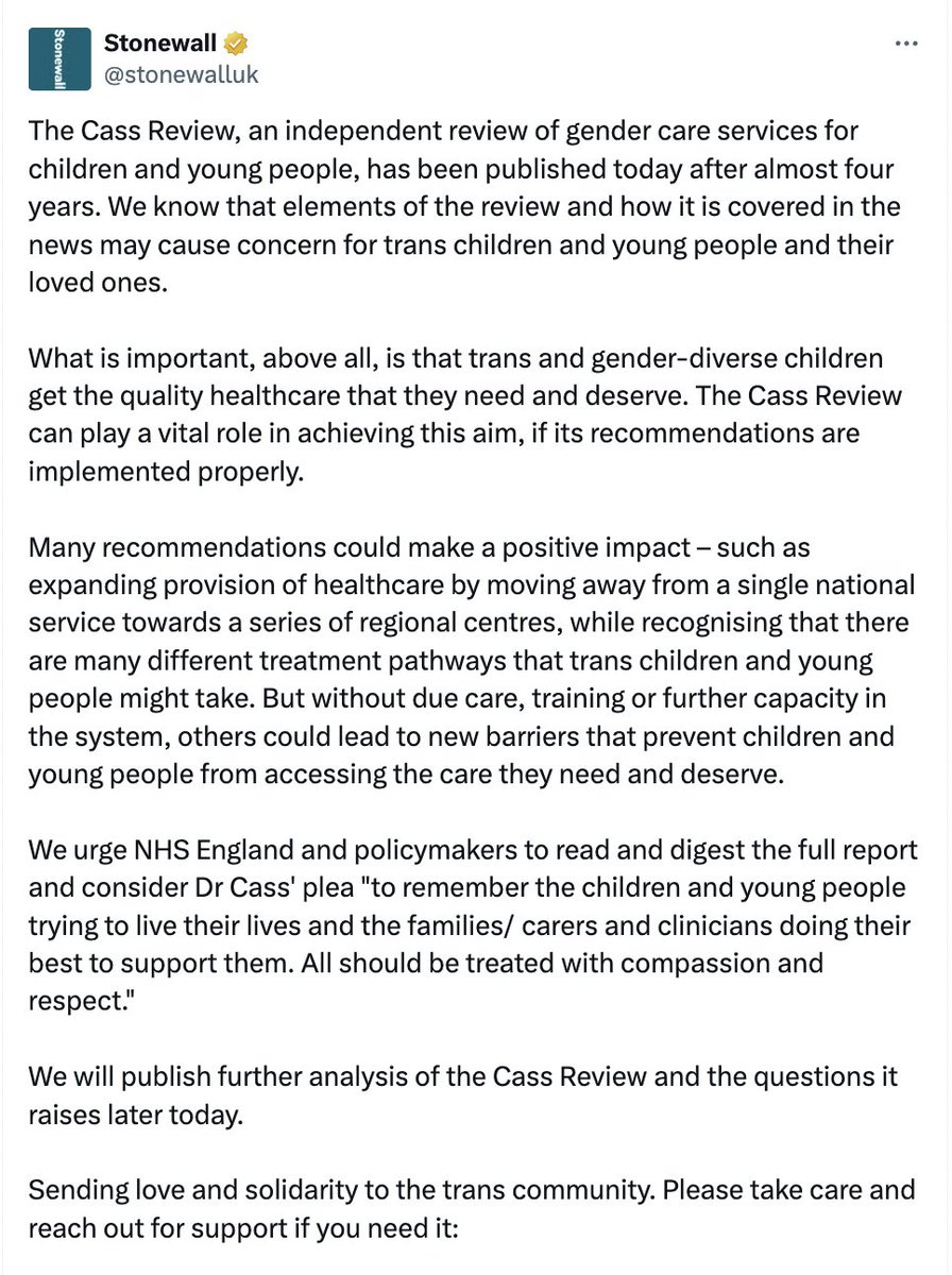#CassReview is an establishment assult on the rights of Trans children, adolescents, and adults to live authentically as THEY know themselves to be 📣 To LGBTQ+ organizations: Prioritise the needs of Trans and Gender Diverse people in your response 👀 @stonewalluk et al