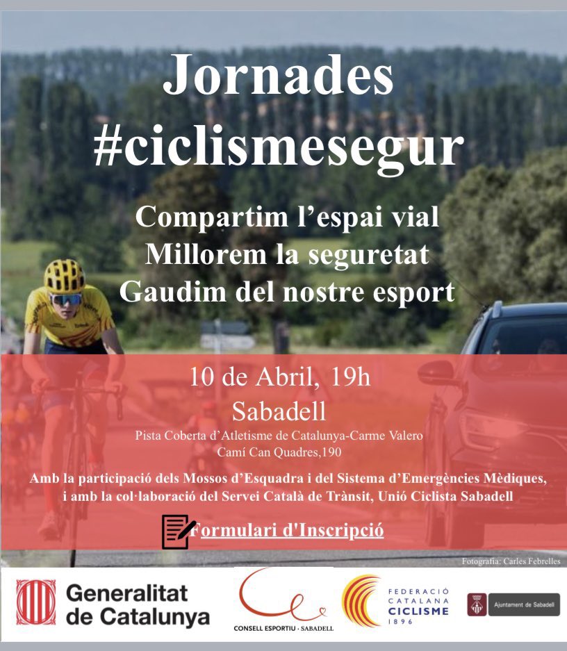 ./ ESPORT SEGUR. 🔐 Clau: la (in)formació. T’esperem a una de les Jornades #ciclismesegur 👇🏽 🗯️ #Sabadell @esportcat @interior @ciclismecat