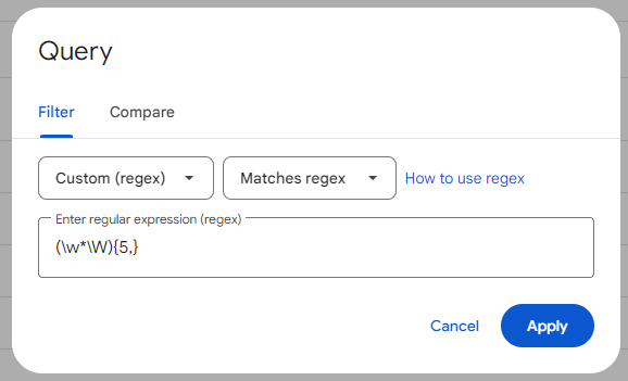 #SEOtip Use (\w*\W){5,} regular expression in Google Search Console to identify long-tail keywords