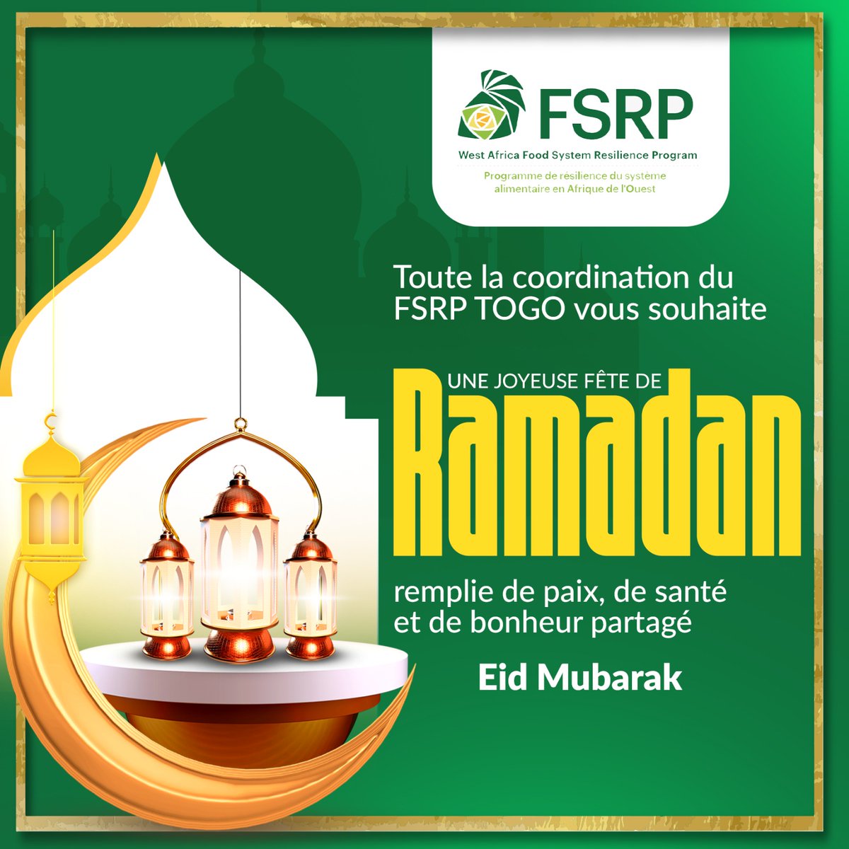 AgricultureTg (@agriculturetg) on Twitter photo Toute la coordination du <a href="/FSRP/">FS RP</a> Togo vous souhaite une joyeuse fête de Ramadan remplie de paix, de santé et de bonheur partagé
Eid Mubarak
<a href="/Banquemondiale/">Banque mondiale</a>
<a href="/FsrpWa/">FSRP</a>
<a href="/CORAFNews/">CORAF</a>
<a href="/GouvTg/">Gouvernement Togolais/Togolese Government</a>
<a href="/CILSSinfos/">CILSS</a>
<a href="/GAFSPfund/">Global Agriculture & Food Security Program</a>
<a href="/IFDCNWAF/">IFDC North and West Africa</a> Toute la coordination du <a href="/FSRP/">FS RP</a> Togo vous souhaite une joyeuse fête de Ramadan remplie de paix, de santé et de bonheur partagé
Eid Mubarak
<a href="/Banquemondiale/">Banque mondiale</a>
<a href="/FsrpWa/">FSRP</a>
<a href="/CORAFNews/">CORAF</a>
<a href="/GouvTg/">Gouvernement Togolais/Togolese Government</a>
<a href="/CILSSinfos/">CILSS</a>
<a href="/GAFSPfund/">Global Agriculture & Food Security Program</a>
<a href="/IFDCNWAF/">IFDC North and West Africa</a>