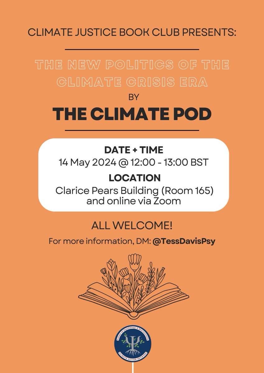 Join us for the next Climate Justice Book Club meeting, where we will be discussing ‘The New Politics of the Climate Crisis Era’ by The Climate Pod 🌱 Details below 👇🏻 If you would like to join, or be added to the book club mailing list, please get in touch! #UoG #SPHSU