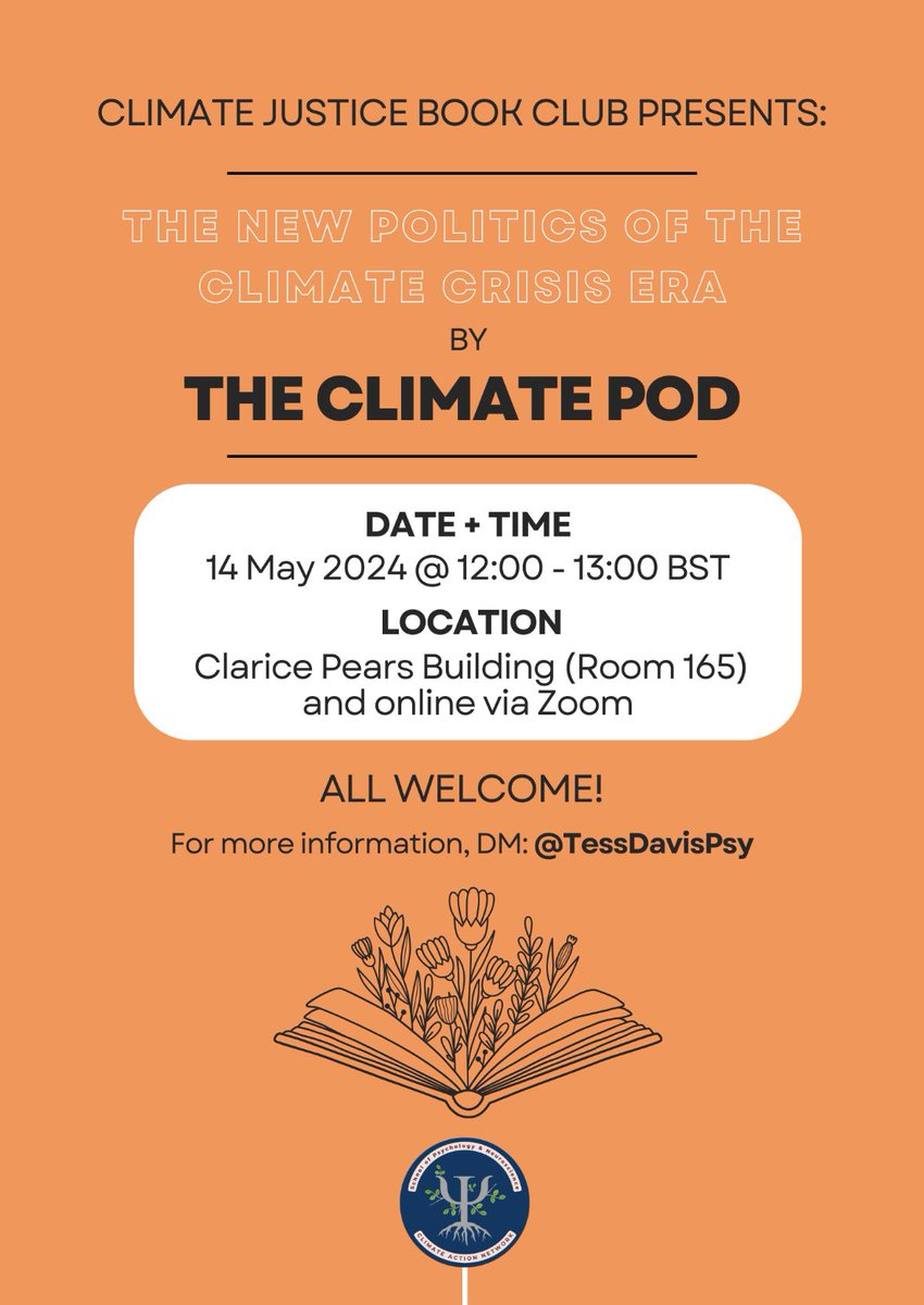 Join us for the next Climate Justice Book Club meeting, where we will be discussing ‘The New Politics of the Climate Crisis Era’ by The Climate Pod 🌱

Details below 👇🏻

If you would like to join, or be added to the book club mailing list, please get in touch! 

#UoG #SPHSU