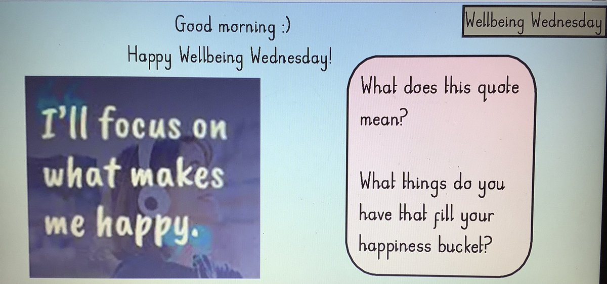 #Class12tpa enjoyed thinking about our #WellbeingWednesday quote today. “It means doing things that make you happy, like giving someone a big hug.” “Showing kindest makes me happy.” “I love playing football with my friends, especially when we win!”