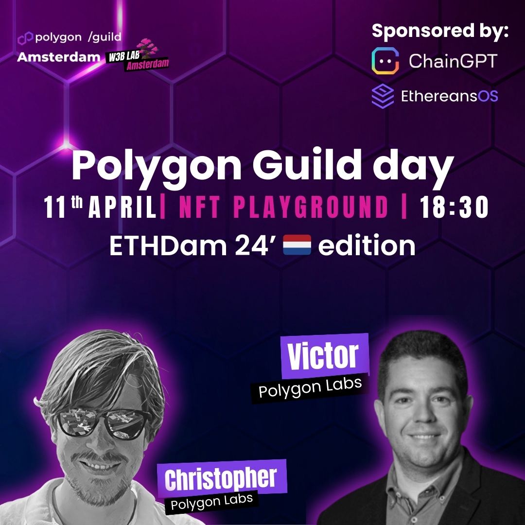 See U Tomorrow -&gt;  <a href="/PolygonAdam/">Polygon Guild Amsterdam</a> X <a href="/DablClub/">colin@dabl.club</a>  @ #ETHDam  🇳🇱 

🏆Sponsors: <a href="/Chain_GPT/">ChainGPT</a> &amp; <a href="/ethereansOS/">EthereansOS Protocol</a>

🦸‍♂️Meet Polygons: 
<a href="/victorestival/">Victor | Blockchain Can</a> &amp; <a href="/cvhessert/">cvh</a> <a href="/0xPolygon/">Polygon</a> 
 
🎁  Drinks &amp; Pizza
📍 <a href="/nft_plg/">NFT Playground Amsterdam</a> / 18:30

RSVP NOW 👇👇
meetup.com/web3-0-communi…