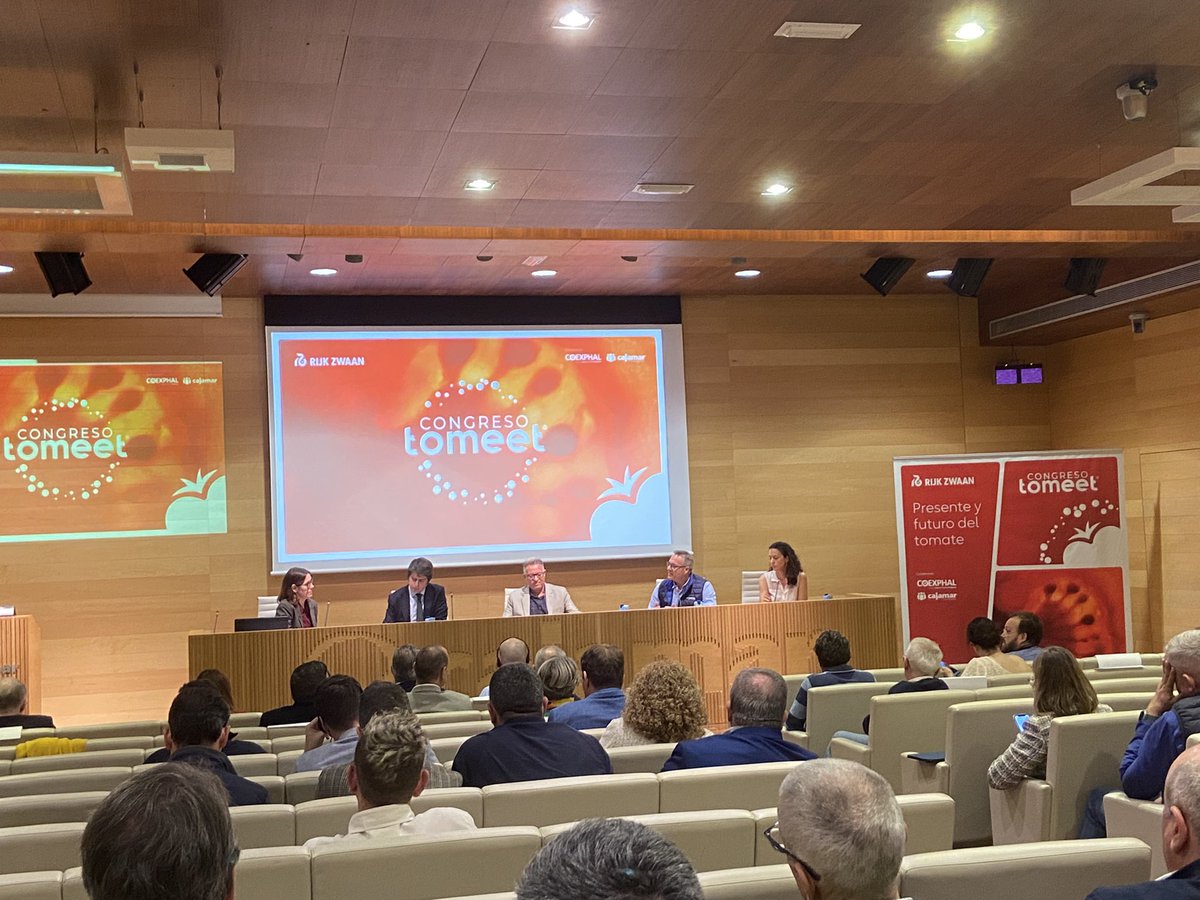 Primera de las mesas redondas en la que también han participado el presidente de La Palma, el responsable de proyecto de tomate de Carrefour España y un representante de Agroponiente. Se ha hablado de virus, nuevas variedades y de calidad. <a href="/rijkzwaanES/">Rijk Zwaan ES</a> #CongresoTomeet