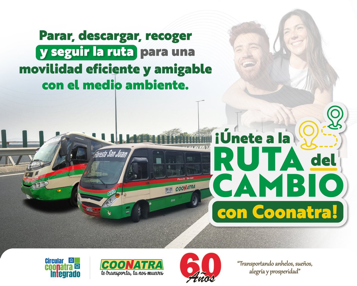 ¡Únete a la Ruta del Cambio con Coonatra! 
Parar 🚌
Descargar🧍🏼‍♂️🧍🏾🧍🏼‍♀️
Recoger 🧍🏼‍♀️
y Seguir la ruta para una movilidad eficiente y amigable con el medio ambiente.
#ConductoresCoonatra, únete a nosotros para lograr una movilidad segura y sostenible. 🚌💚 #MovilidadEficiente #Coonatra