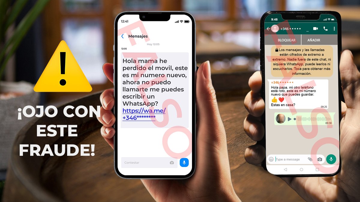 ⚠ ¿Has recibido un mensaje como estos? ❌ Ten cuidado. 😱 𝐍𝐎 es tu hijo/a #NoPiques 💸 Son #ciberdelincuentes y quieren: 👉 Hacerse con tus datos bancarios 👉 Que transfieras dinero ❌ 𝐍𝐔𝐍𝐂𝐀 facilites imágenes o datos de tus tarjetas, cuentas o claves.