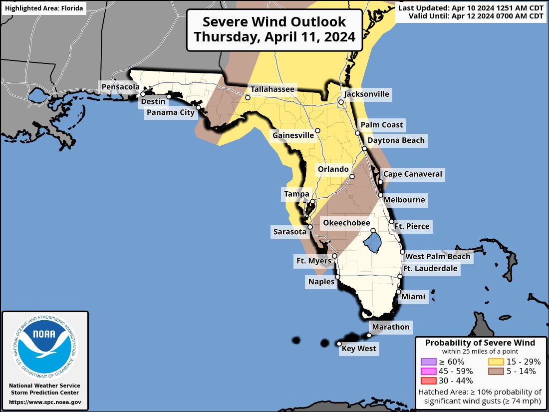 STORMS ⛈️ POSSIBLE THURSDAY: Our next cold front will bring the chance for a few severe storms on Thursday afternoon into the early evening. ⚠️ Hazards: Gusty winds and maybe a tornado or two. Updates on @MyNews13 Today and Thursday (WED. April 10 2024) #FLwx