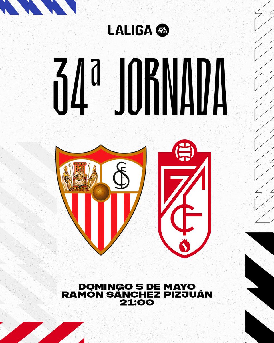 🆕 𝗛𝗢𝗥𝗔𝗥𝗜𝗢 𝗖𝗢𝗡𝗙𝗜𝗥𝗠𝗔𝗗𝗢 🆚 @SevillaFC 🏆 Jornada 34 🗓 Domingo, 5 de mayo ⏰ 21.00h 🏟 Estadio Ramón Sánchez Pizjuán #𝙀𝙩𝙚𝙧𝙣𝙖𝙇𝙪𝙘𝙝𝙖 🇦🇹 | #SevillaGranada