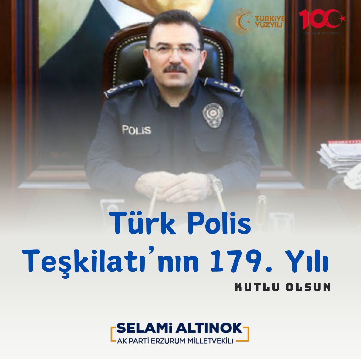 Mensubu olmaktan gurur duyduğum, aziz milletimizin güven ve huzuru için canı pahasına mücadele eden Türk Polis Teşkilatı’mızın 179. Yılı Kutlu Olsun… Şanla, Şerefle nice yıllara… #PolisHaftası #TürkPolisTeşkilatı179Yaşında