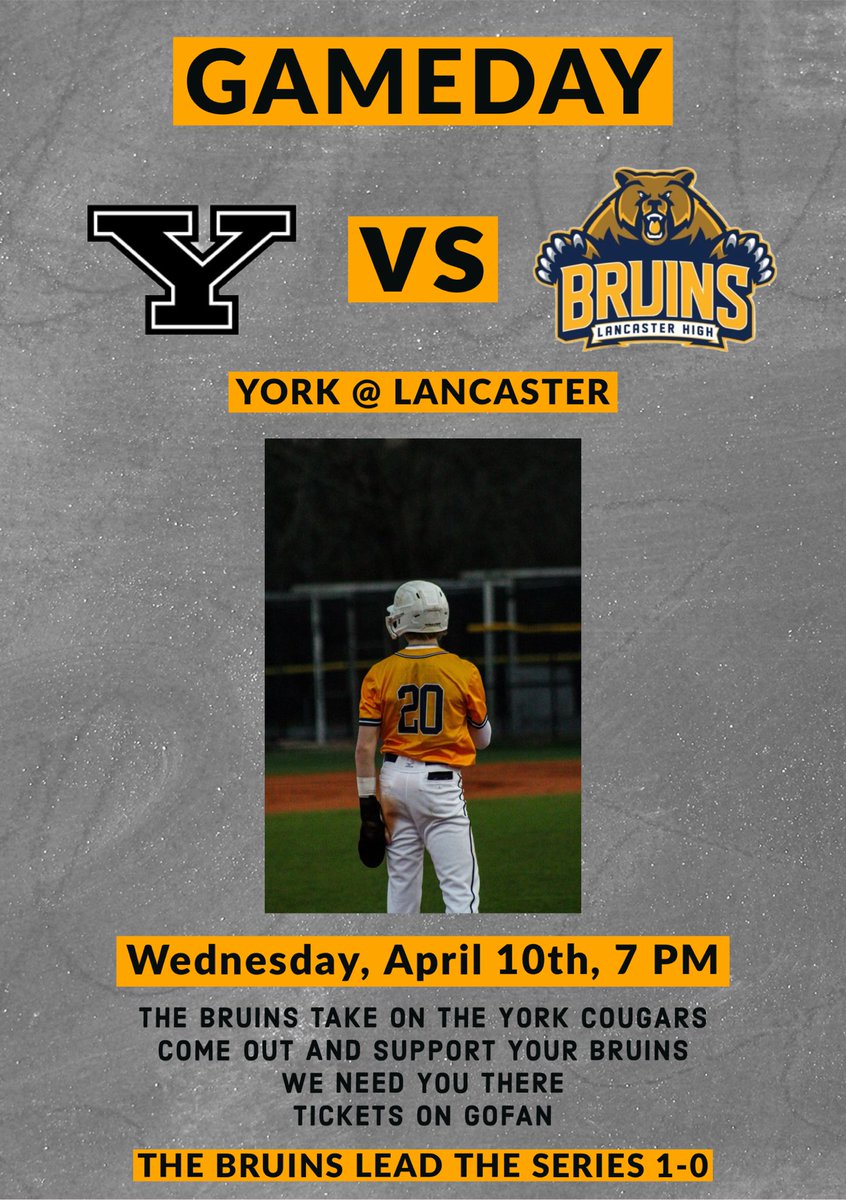 The JV and Varsity Bruins are back at home tonight against York at 4:45 and 7:00. #GoBruins 🐻⚾️